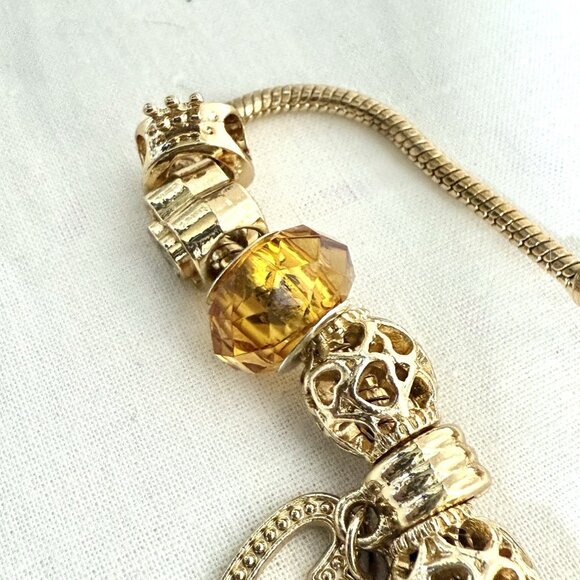 Gold-Tone Slide Charm Bracelet with Amber Crystal & Heart Charms - Picture 5 of 8